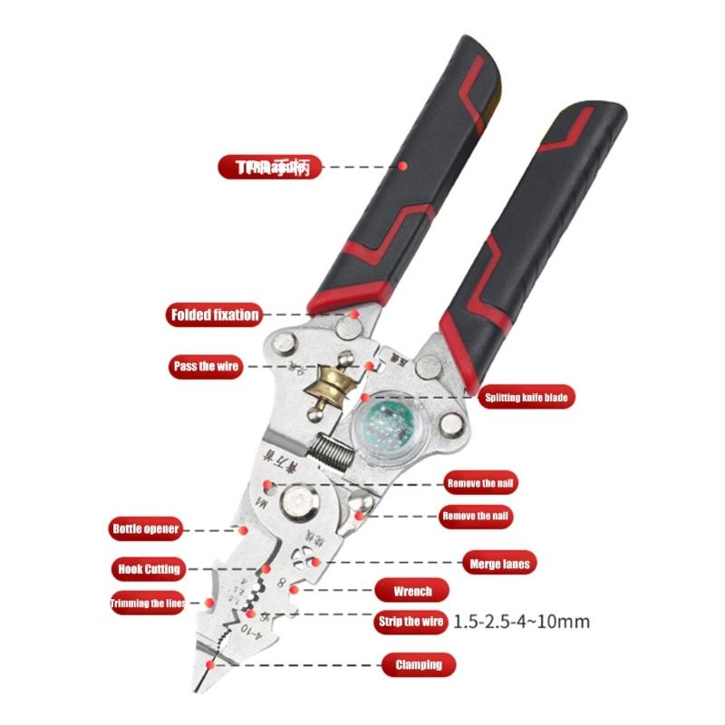 Multifunctional Folding Wire Stripper With Built In Voltage Tester For Precise Electrical Work Metal Construction Ergonomic Handle