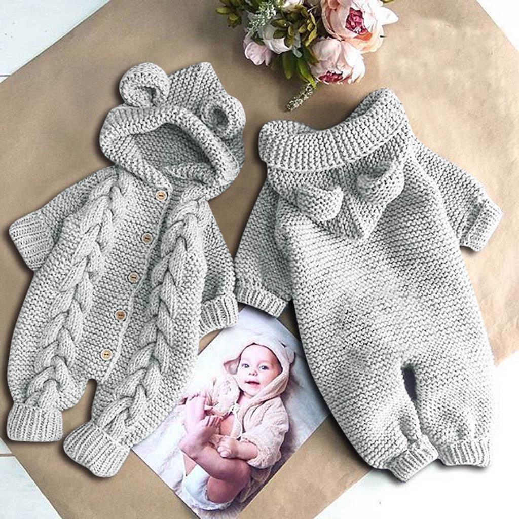 Newborn Infant Baby Girl Boy Winter Thick Warm Coat Knit Outwear Hoodie Jumpsuit