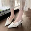 2025Luxury Pointy  Women's Bowknot Slingback Kitten Heels Black Pointed Toe Satin Slip On Low Heels Casual Dress Shoes