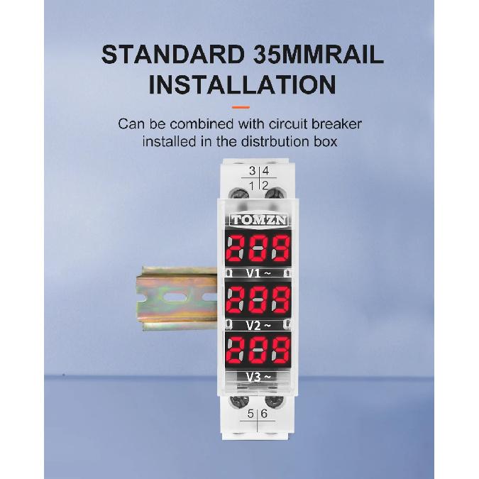 DIN Rail 18mm Voltage Meter AC 40-500V 220V 380V Single Three Phase Modular Voltmeter Indicator LED Digital Display Detector