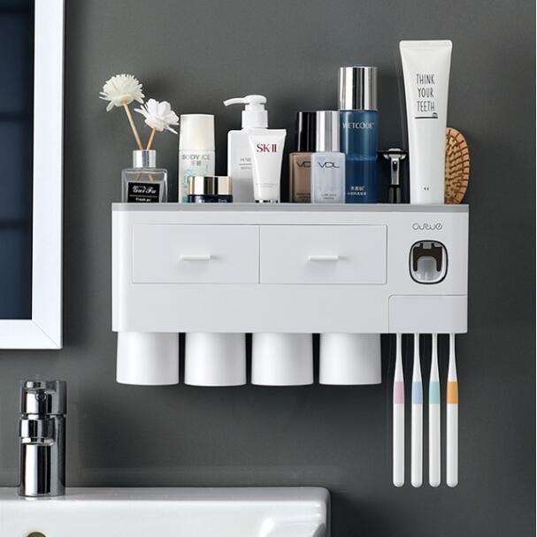 Bathroom Accessories Organizer Set Toothbrush Holder Automatic Toothpaste Dispenser Holder Toothbrush Wall Mount Rack Tools Set with Cup