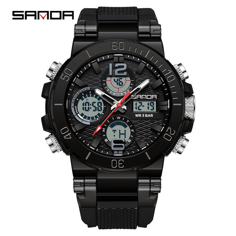 SANDA Watch Cool Trend Multifunctional Sports Waterproof Dual Display Electronic Watch