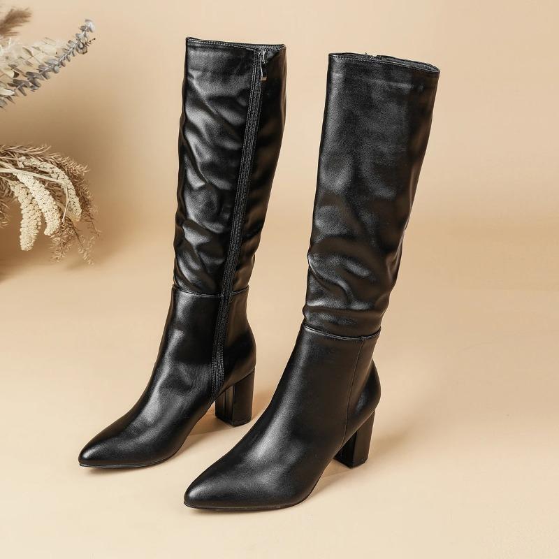 Eilyken 2026 Fashion Square Heels Pointed Toe Women Knee-High Boots Autumn Winter Shoes Punk Style Zipper Long Booties