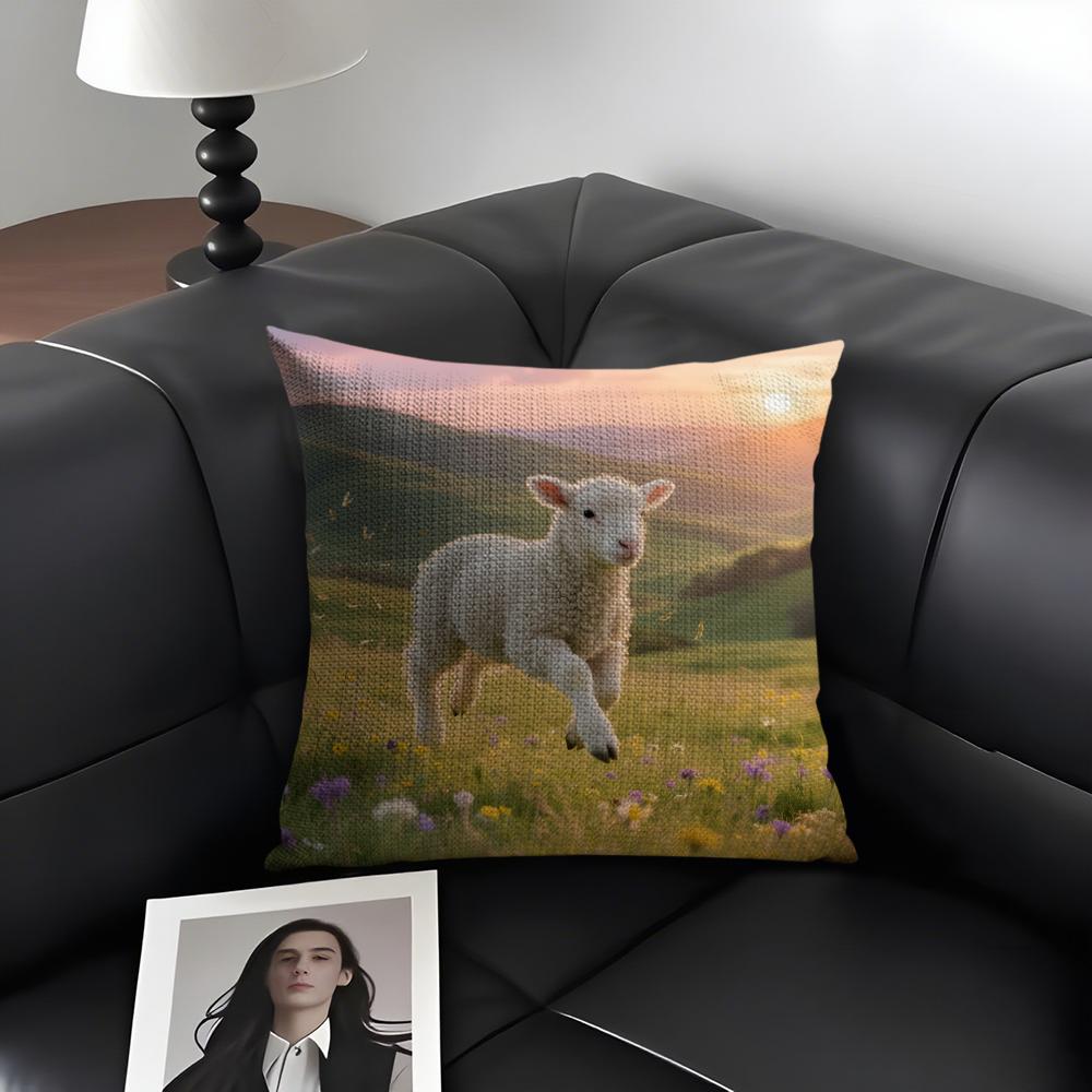 

Sheep Cute Cushion Cover Natural Linen Organic Fabric DoubleSided Printing Sofa Home Decor Gift Pillow Case 30x30cm