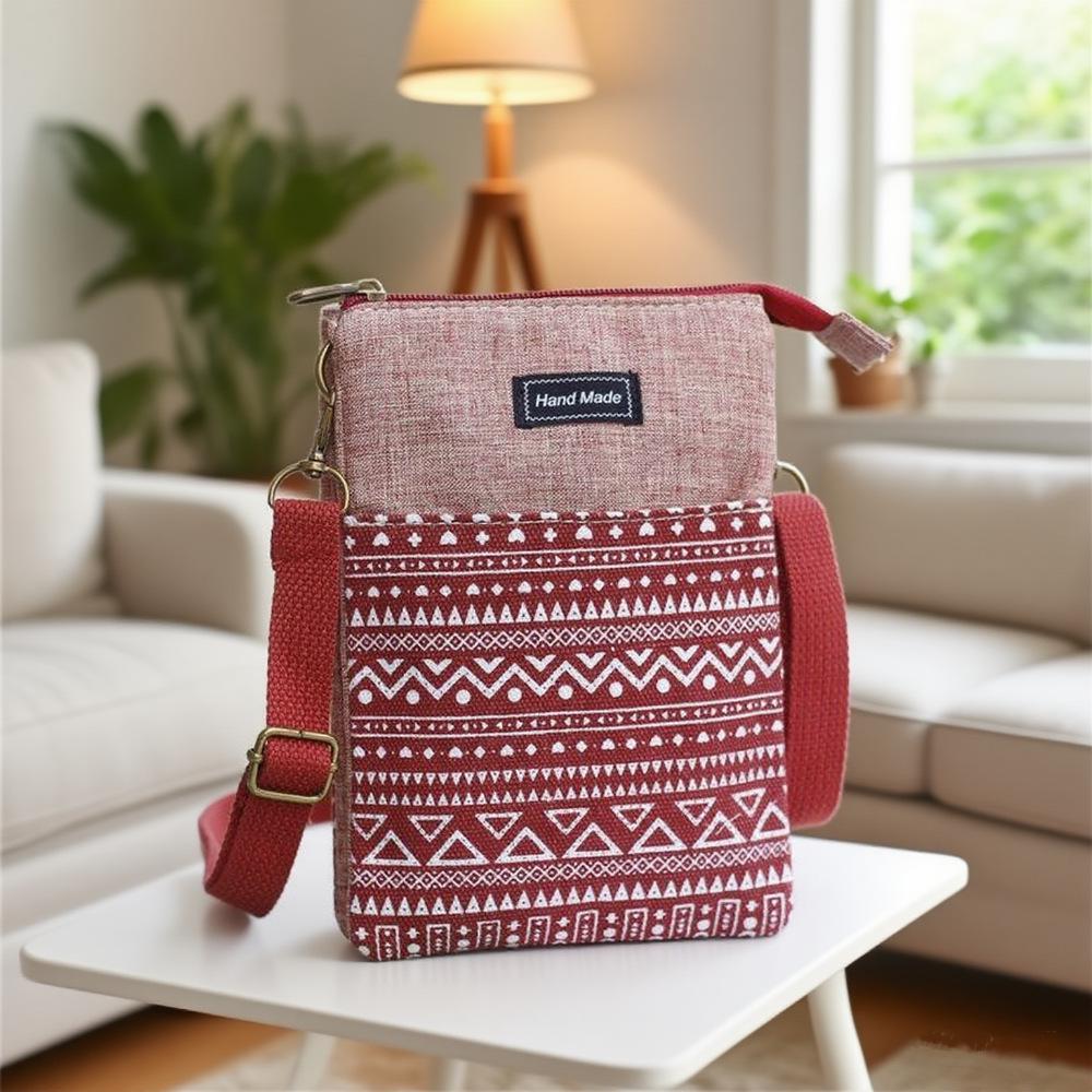 Ethnic White Pattern 5-Layer Crossbody Fabric Bag: Multi-Compartment Fashion Bag for Phone and Makeup, Perfect for Women and Students.