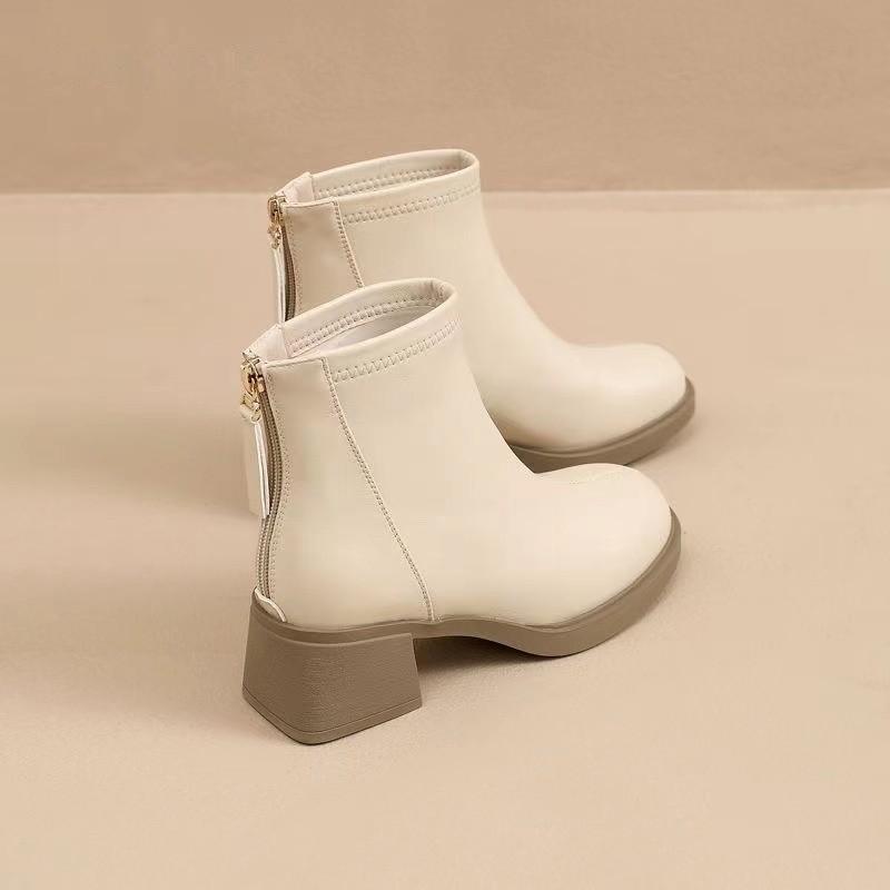 Wysokie obcasy 5cm Nowe buty damskie Grube obcasy Modne botki Wygodne z aksamitnym zamkiem błyskawicznym z tyłu Modne damskie botki Wysokie obcasy Cienkie buty
