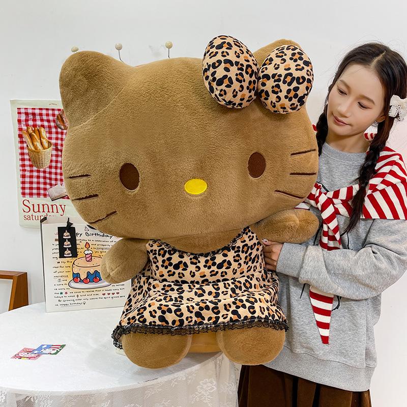 Large Black Leopard Print Hello Kitty Plush Pillow Doll