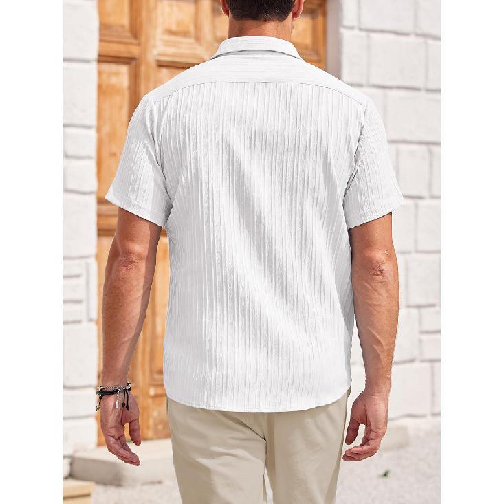 Summer New Men's Textured Solid Color Shirt Man Short Sleeved Casual Loose Shirt