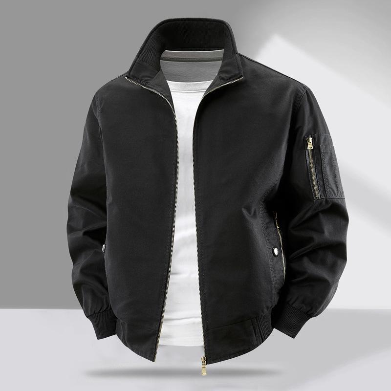 

Khmer Style Reversible Stand Collar Jacket for Middle-Aged Men - Spring/Autumn Business Casual, Loose Fit, Plus Size 4XL чорний/синій