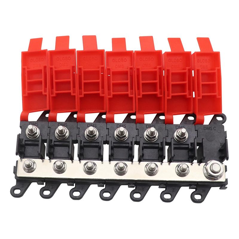 Ac29-6-Way Car Midi Fuse Box Block Holder With 200A Bolt-On Fuses For RV, Car, Boat, Bus