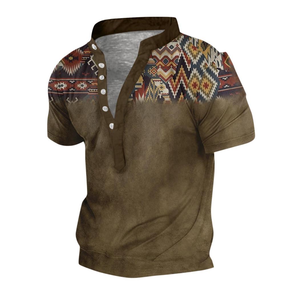 Evropské a americké pánské vintage topy s krátkým rukávem s digitálním potiskem