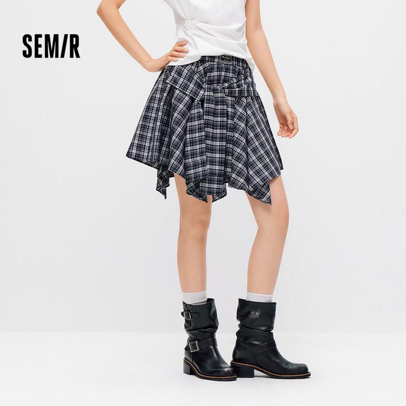 Semir Women's Plaid Asymmetric Tie-Waist Short Skirt