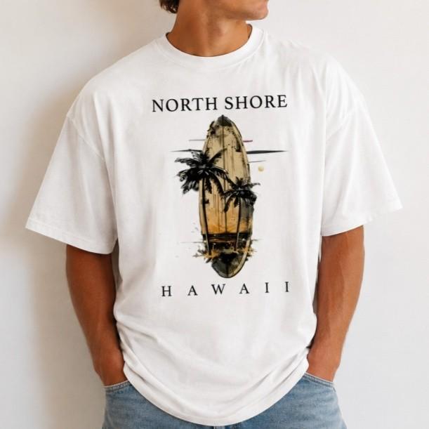Short-Sleeve T-Shirt with North Shore Hawaii Elements, Surfboar