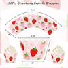 Whaline 36Pcs Strawberry Cupcake Wrappers Red Pink Strawberry Flower Cupcake Liners Decorative Cupcake Holders for Birthday Baby Shower Party Cake