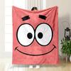 Simple Cartoon Face with Big Eyes, Arched Eyebrows, and a Wide Smile. for All Seasons Blanket Lunch Break Throw Gift