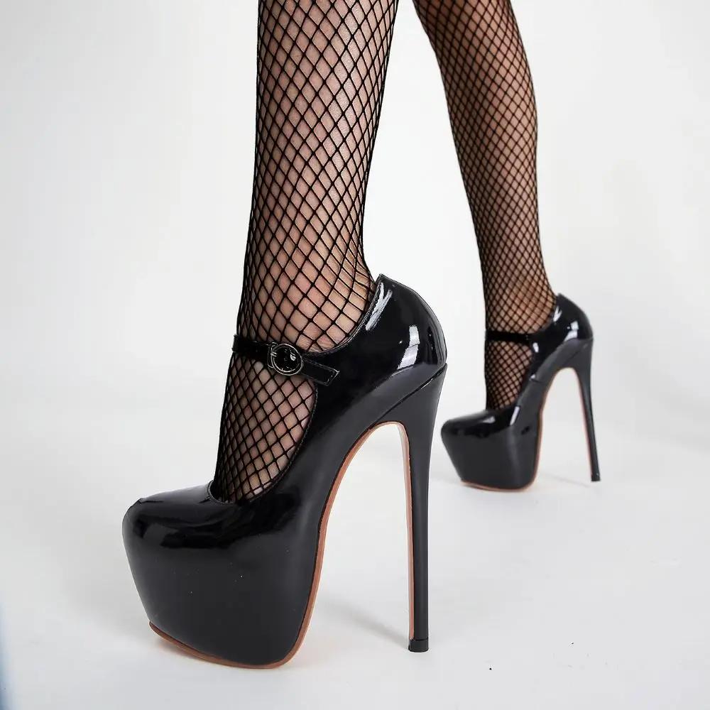 Mode Crossdresser Schuhe Frau Plateaus Pumps Modenschau Damen 17cm Super dünne hohe Absätze Hochzeit Party Knöchelriemen Damenpumps