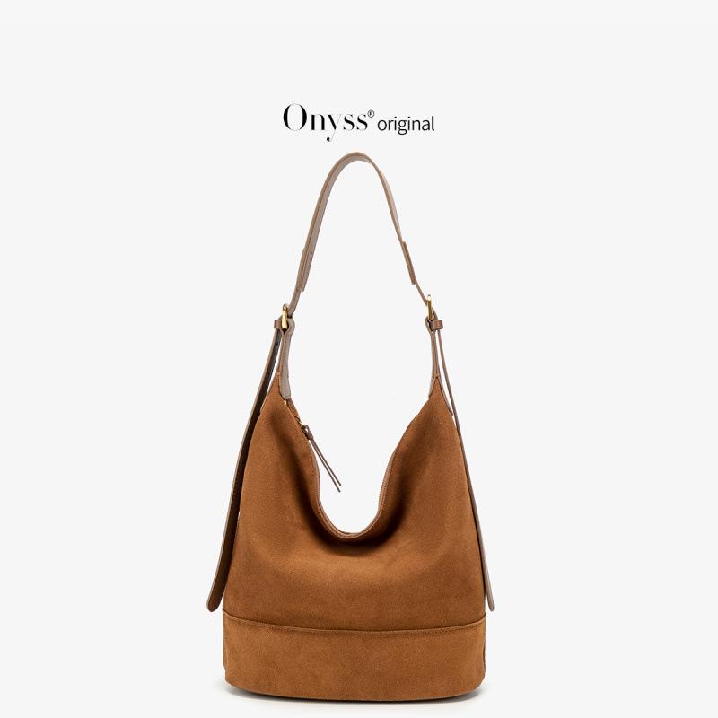 

Onyss Alleyway Wind Large Capacity Genuine Leather Bucket Crossbody Bag коричневий