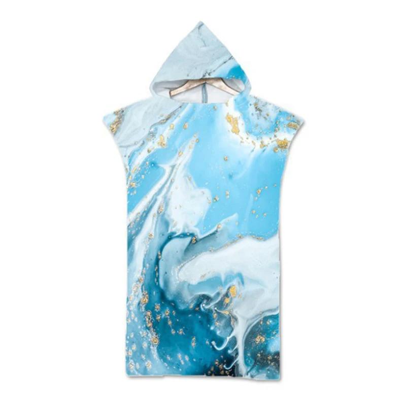 Microfiber Marble Printed Hooded Beach Towel for Boys Girls Adults Soft Quick Dry Swimming Pool Poncho Bath Towel Cloak Bathrobe