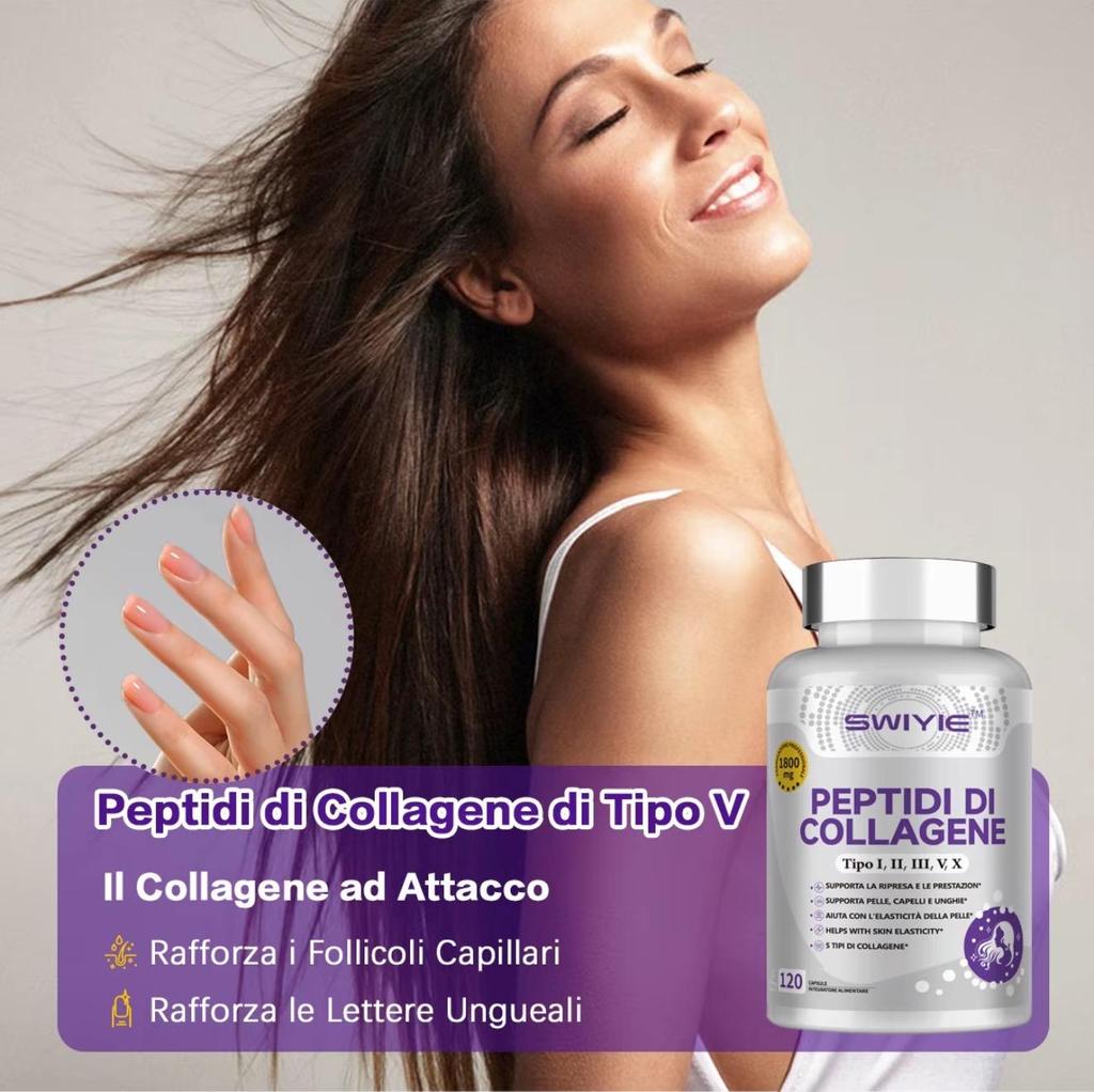 SWIYIE Kapsle s multi-kolagenovými peptidy 1800 mg, Prémiový hydrolyzovaný kolagen pro ženy a muže | Zdraví kloubů, kostí a pokožky | 120 kapslí
