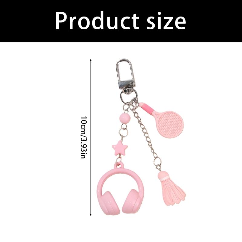 Creative Headphones Badminton Racket Sports Keychain Suitable for Music Fans and Sports Lovers Featuring Unique Design