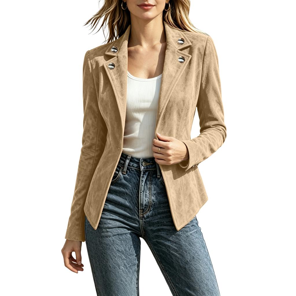 Giacca da Donna alla Moda Slim Fit Manica Lunga Collo a Revers Chiusura a Bottoni Cappotto Casual