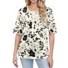 Shirts For Women Trendy Round Neck Button T Shirts Printed  Blouse Half Sleeve Tops For Women