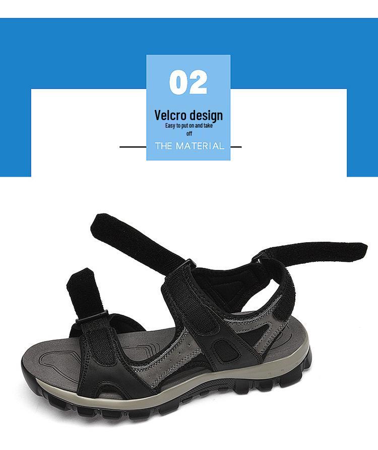 Men's Summer Velcro Cowhide Sandals: First-Layer Beach & Outdoor Wear