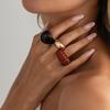 3pcs Set Retro Geometric Helical Resin Wide Face Rings for Women Fashion Glossy Metal Opening Stackable Rings Jewelry Sets Gifts