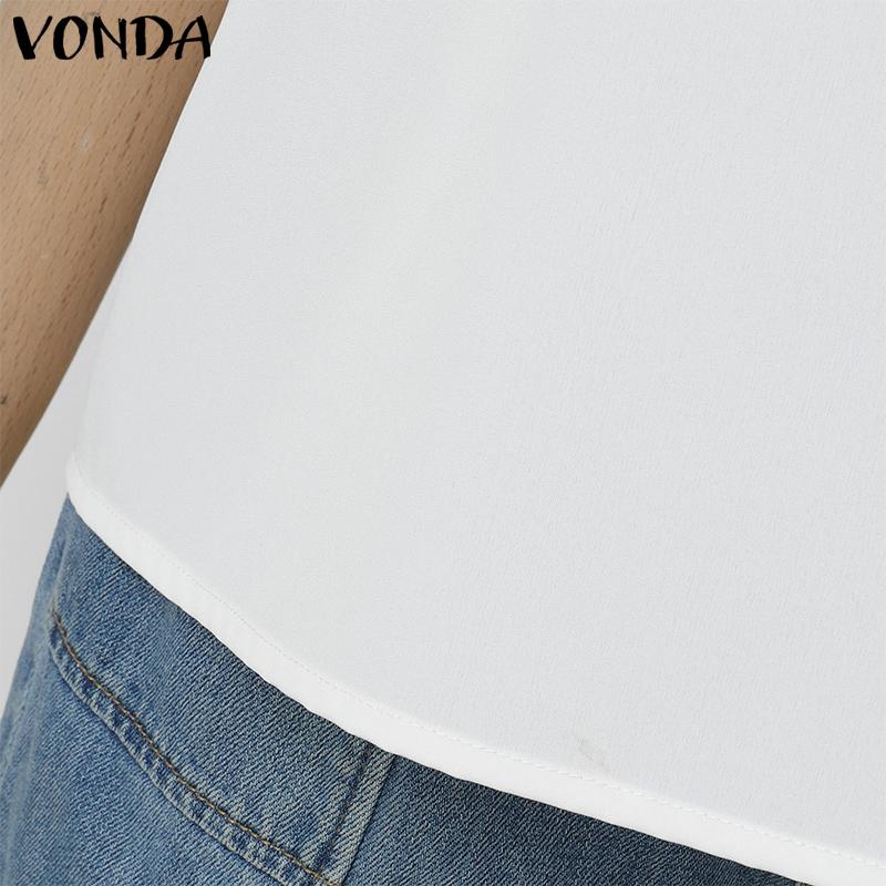 VONDA Women Cold Shoulder Ruffled Sleeve Bow Knot Casual Stitching Blouse