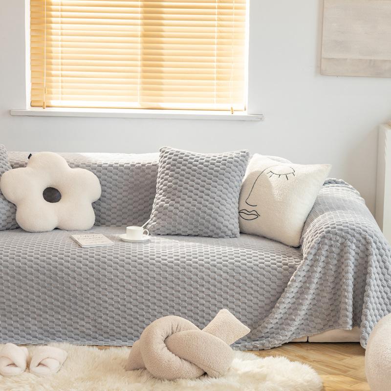 

Подушка для дивана, зимний плюшевый простой современный кожаный чехол для дивана, Нескользящая подушка, зимний чехол, полотенце, утолщенное кремового цвета 180*130cm