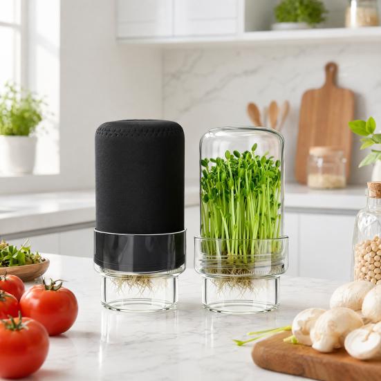 Sprouting Jar Kit, Wide Mouth Glass Jar with Sprout Lid, Blackout Sleeve, Plant Sprout Growing Kit for Home Gardeners Vegan Diets