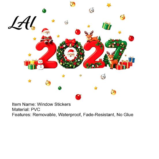 Winter Seasonal Ornaments 2027 Christmas New Year Window Clings Santa Reindeer Gift Ball Static for Family Decals PVC Removable Glass Stickers Home