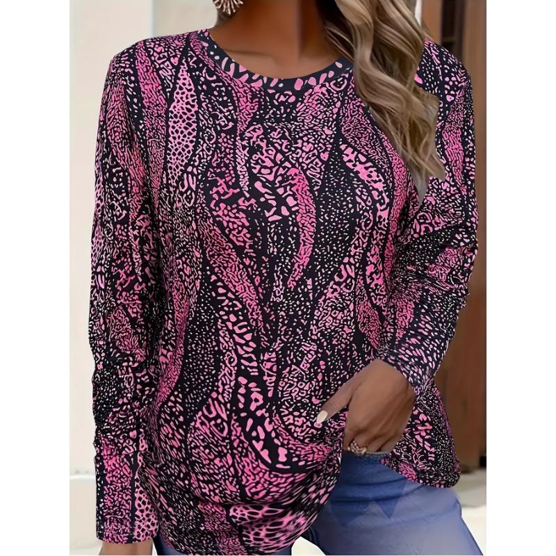 Women's T-shirt 3D Retro Ethnic Spot Print Fashion Long Sleeve Round Neck Regular Top Holiday Weekend Spring Autumn