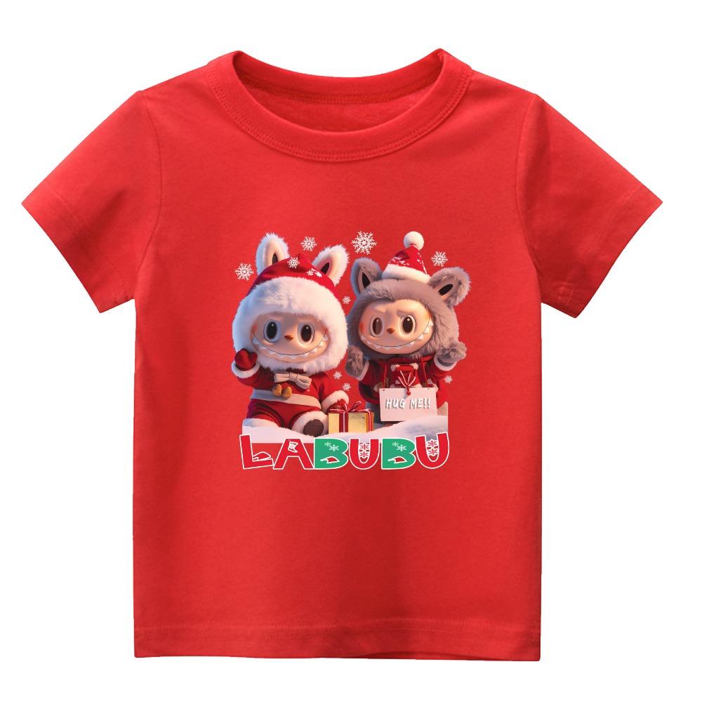 2025 New LABUBU Children's Short Sleeved T-shirt Cute Cartoon Style Pattern Round Neck Short Sleeved Top
