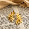 Punk Exaggerated Gold Plated Wrinkled Leaf Earrings For Women Symmetric fan-shaped statement Earring Vintage Zircon