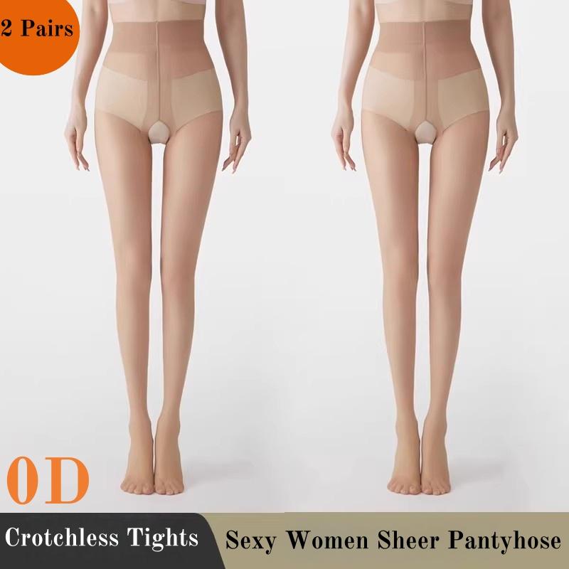 2Pairs Sets  0D Women Stockings Ultra-Thin Sexy Breathable Women'S Pantyhose Transparent Crotchless Stretchy Nylon Tights