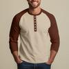 Men's Button-Down Contrast Raglan 3/4 Sleeve Top