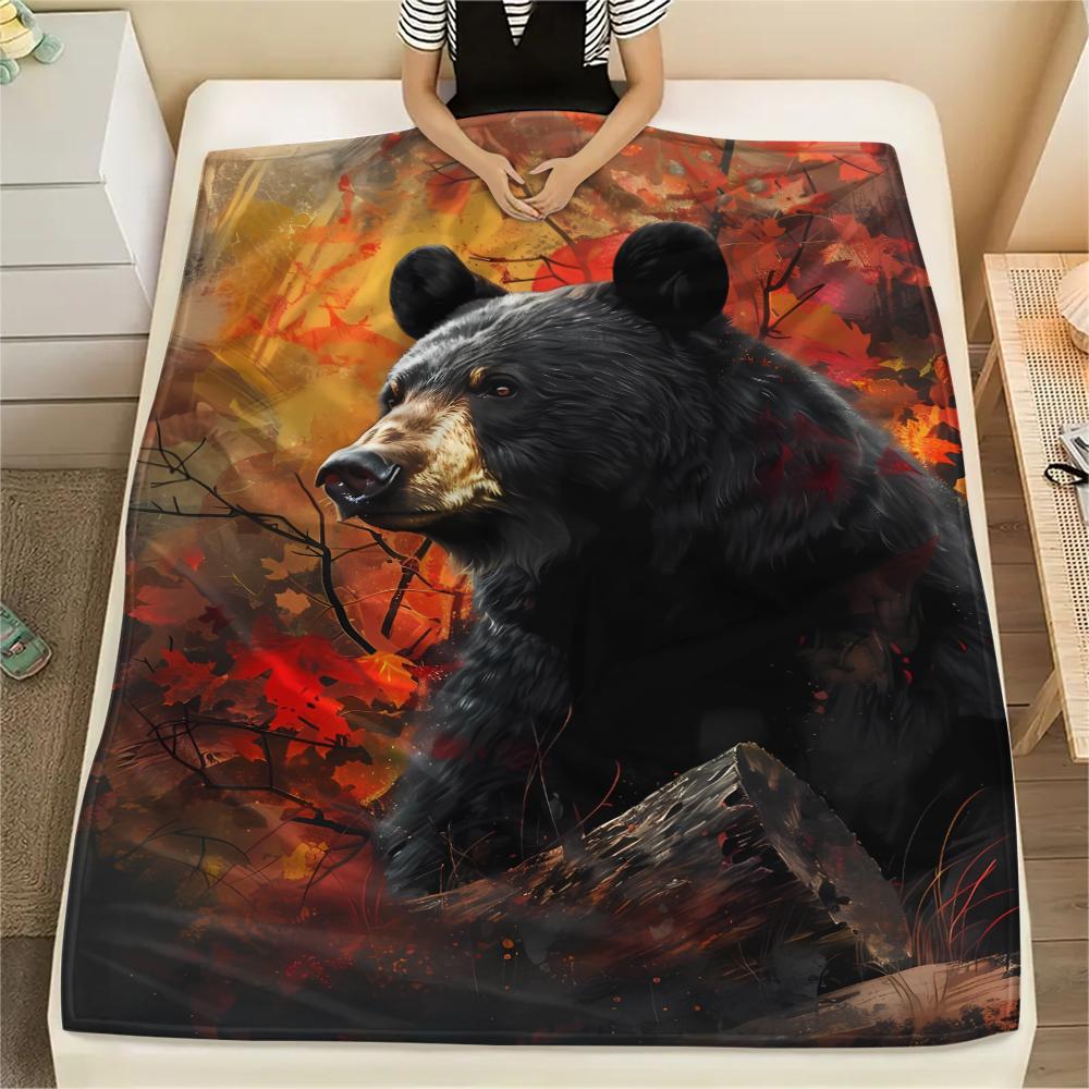 1Pc Brown Bear Print Flannel Blanket, High quality Comfortable for All Seasons, Home Decor, Warmth and Comfort, Perfect for Gifts