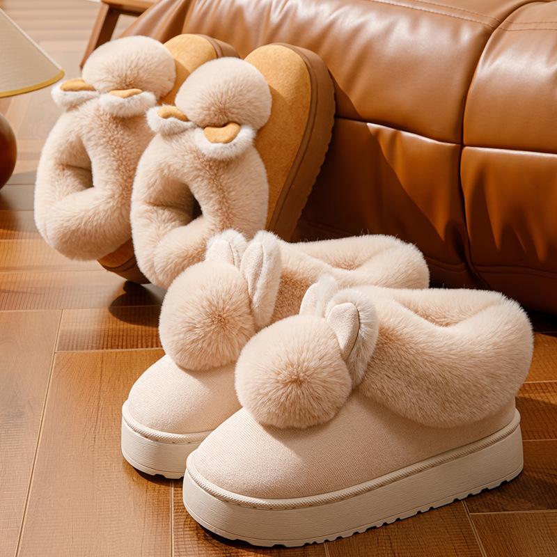 Cotton slippers bag heel slippers autumn and winter home plush cotton shoes wear non-slip cute thick sole warm cotton mop