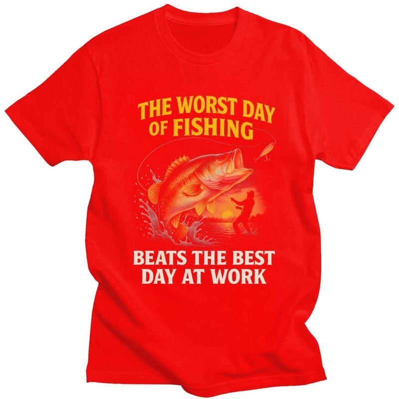 

Worst Day Fishing Beats Work T Shirt for Men Tshirt Valentines Day Gift Tees Short Sleeve Angler Fishman Lover Tshirt Slim Fit S