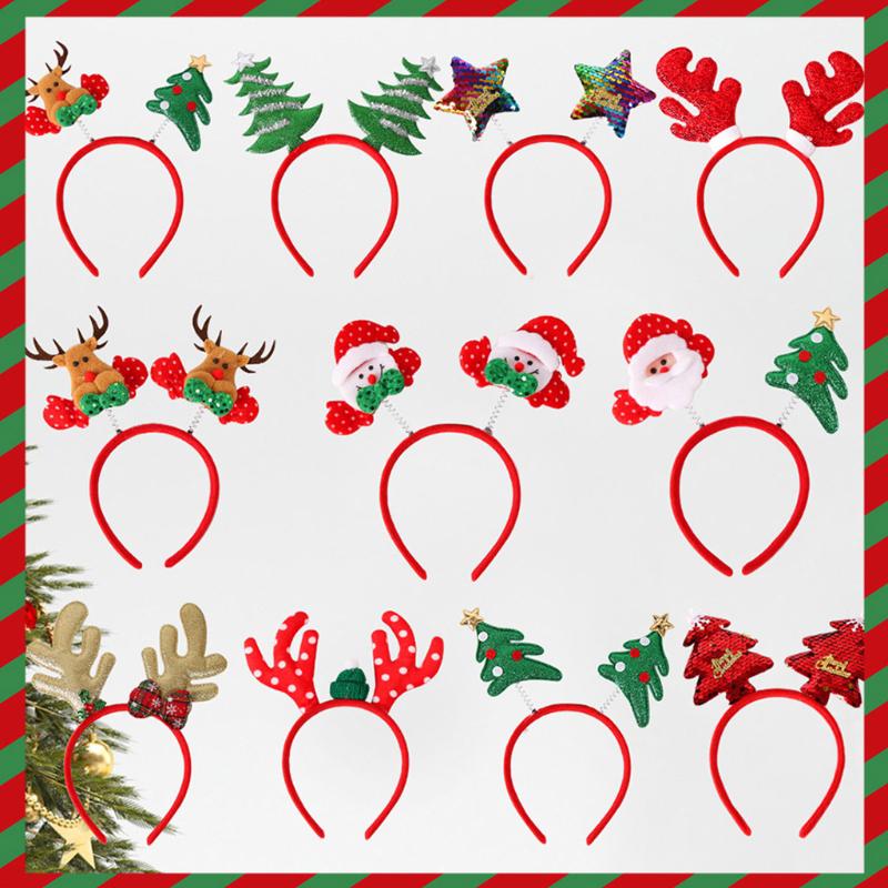 Santa Claus Headband Elk Hair Hoop Elastic Xmas Tree Headbands Christmas Photo Prop for Creative Holiday Party Headpiece