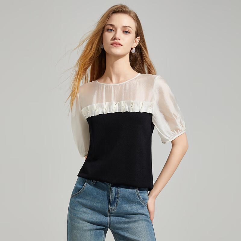 

Ta Tu Women s Designed Patchwork Short Sleeve Knit Top S