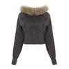 VAYLA Faux Furry Trim Hooded Fitted Cropped Jacket Y2K Long Sleeve Zipper Coat High Street Casual Autumn Winter Outfits