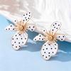 Marbled Enamel Flower Earrings with Polished Gold Trim Lovely Chic Design for Wedding Prom Party Gift for Her