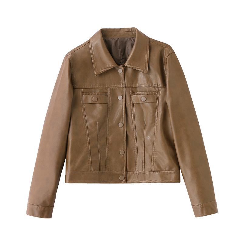 2025 Women's Slim Leather Jacket: Short, Fashionable, Turn-Down Collar Coat XG9957