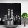 New York Shower Curtain Grey Night City Bathroom Curtain City View Modern Life Theme Waterproof Polyester Fabric with Hooks