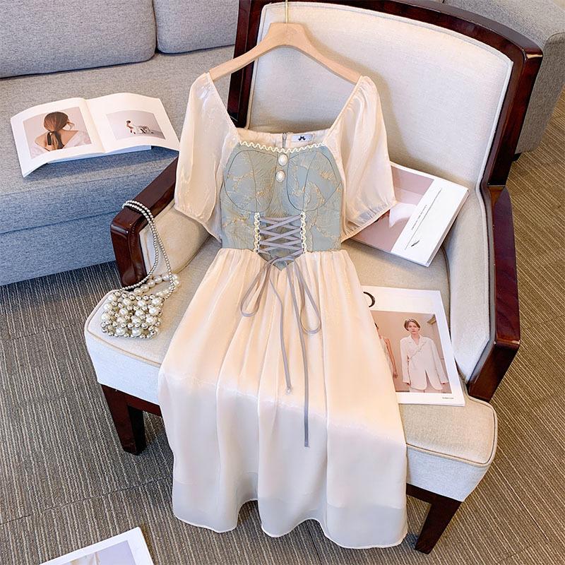 

Летние женские французские платья больших размеров с талией и талией 7XL абрикосовый