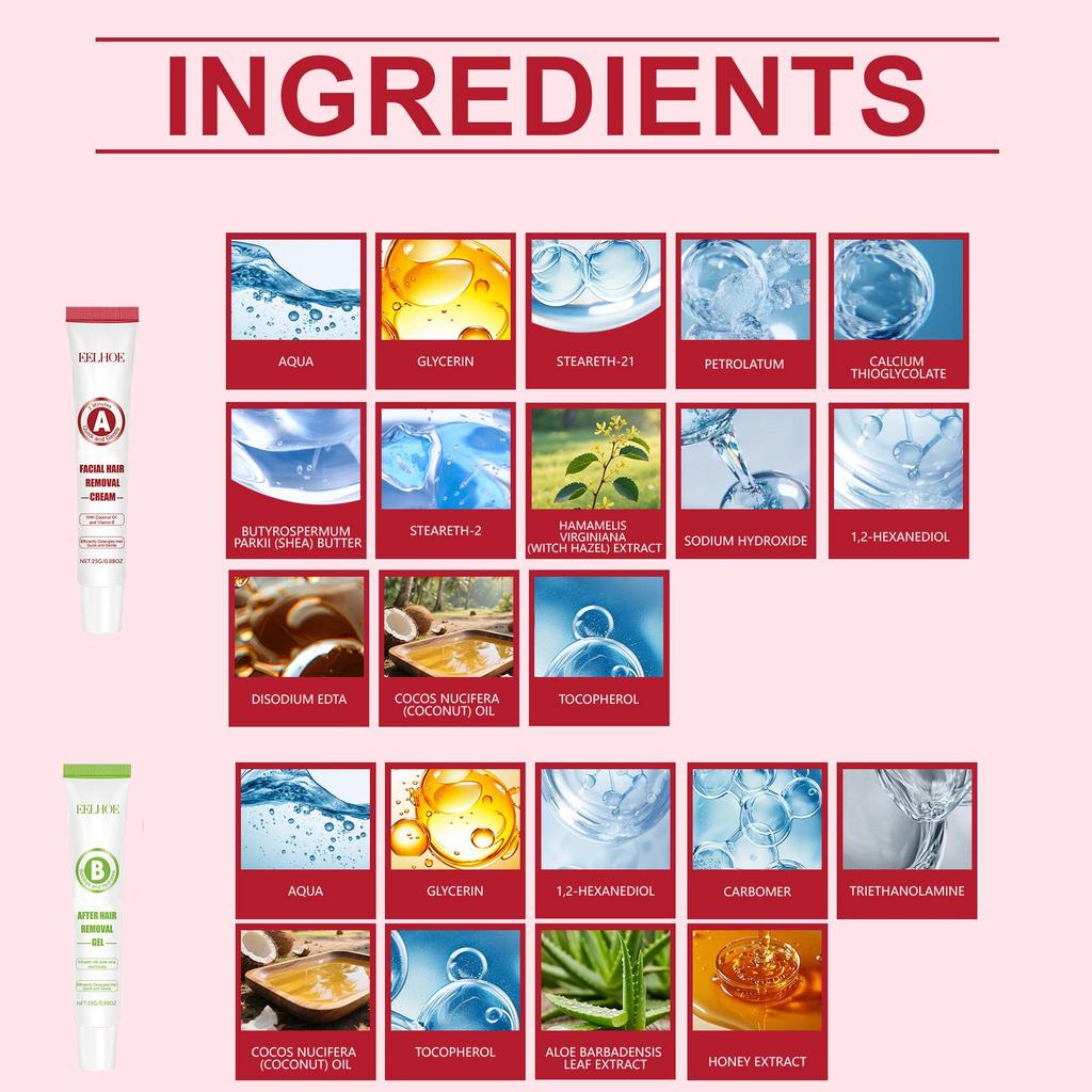 EELHOE Gesichtshaarentfernung & Hautglättungs-Set: Sanfte Enthaarungscreme für feine Gesichts- und Lippenhaare