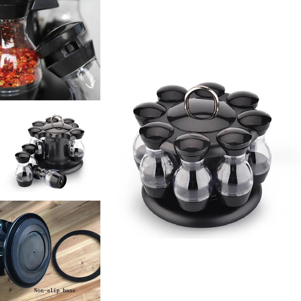 Rotatable Spice Rack With Solid Seasoning Bottles For Kitchen Storage And Dining Use