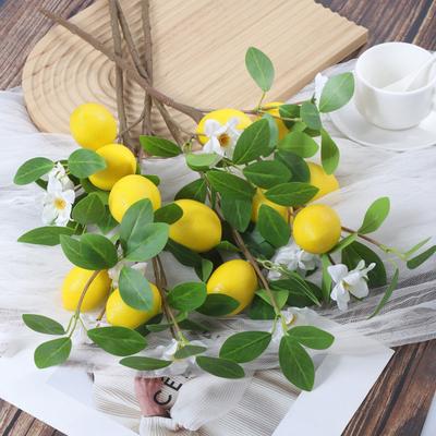 Artificial Lemons Branches 9 Head Faux Lemon Fruits with Stem Realistic Lifelike Fake Greenery Tree Branch with Flowers Leaves
